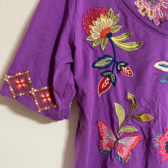 Johnny Was Purple Floral Embroidered Women's Top XS - Picture 3 of 4